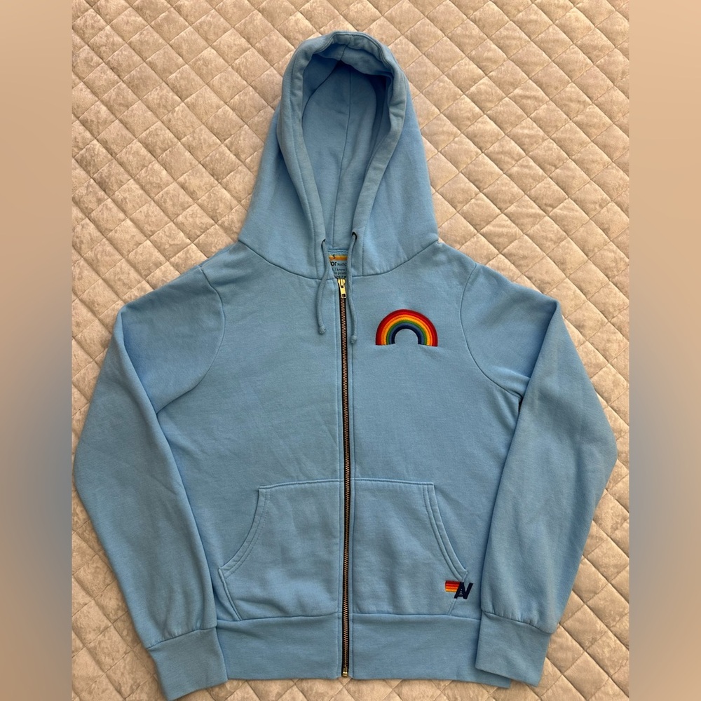 Aviator Nation Rainbow Stitch Zip Hoodie Sweatshirt - Picture 2 of 3